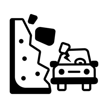 A glyph style icon showing landslide damage