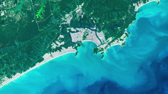 Santos Brazil Global Logistics Hub: Satellite View of South America's Largest Seaport and Coastal City