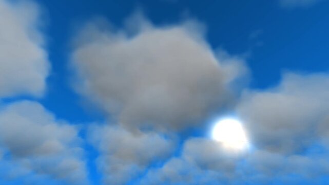 Floating white clouds in a bright blue sky
