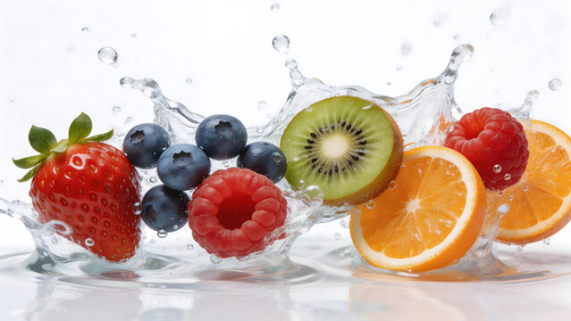 Fruits with water splash