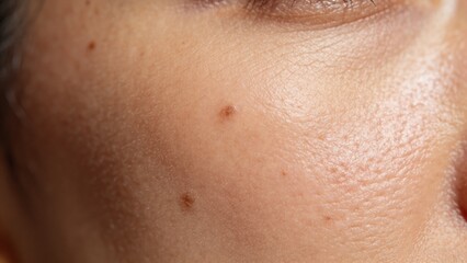 Fototapeta premium Macro face skin texture visible pores small moles natural complexion beauty detail dermatology skincare concept human cheek closeup soft lighting realistic surface uneven tone organic pattern cosmetic