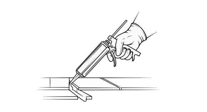 gloved hand applying sealant with caulk gun to a joint