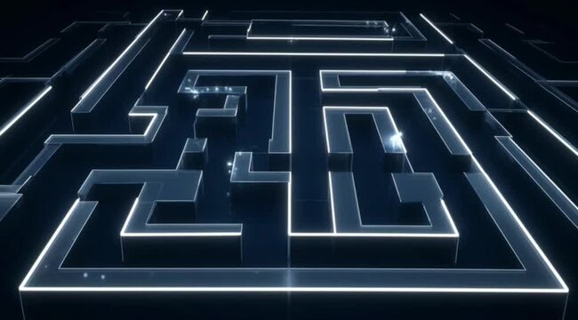 Futuristic White Glowing Maze Dark 3D Abstract Animation
