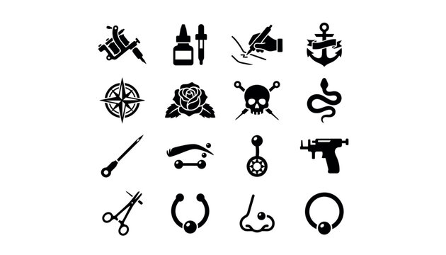 Collection of various tattoo and piercing symbols.