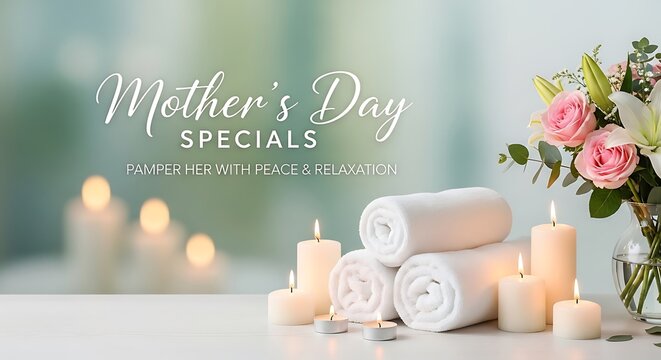 A mothers day special advertisement with flowers and candles