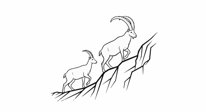 Two goats climbing a rocky slope