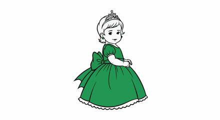 Fototapeta premium A smiling young child in a detailed green princess gown and tiara