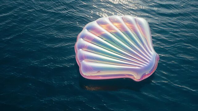 iridescent seashell float on calm ocean water under sunny sky during summer vacation
