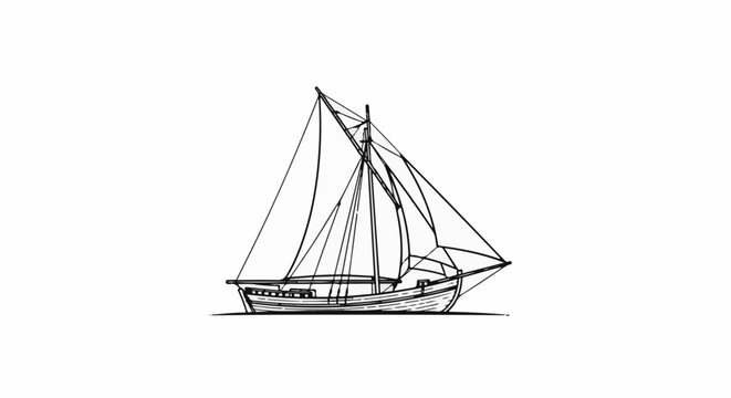 Sketch of a two-masted sailing vessel with sails extended
