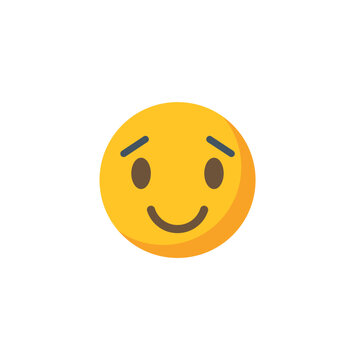 Yellow bashful emoji face smiling with downturned eyebrows, conveying shyness or kindness