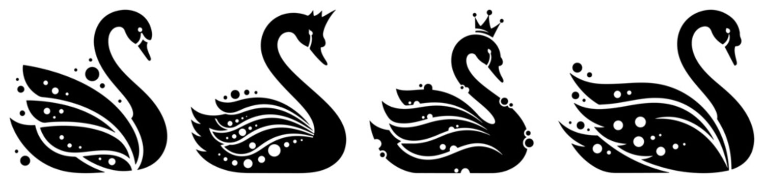 Swans collection with decorative swirls and elegant patterns in minimalist silhouette style