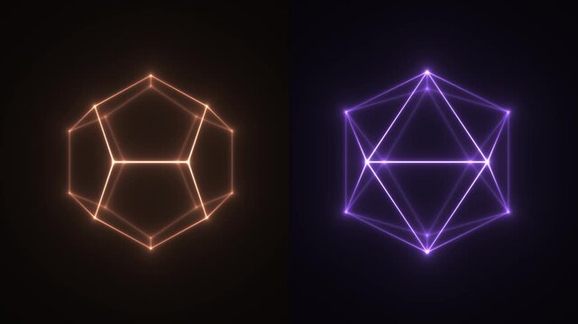 Glowing geometric neon shapes morphing on a dark background