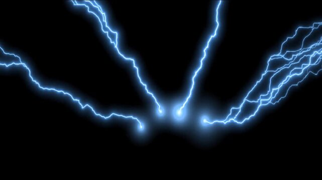 blue electric lightning bolts striking and spreading across dark background powerful energy effect animation
