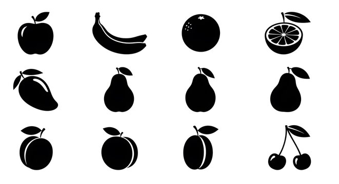 Fruit icons set black silhouettes.