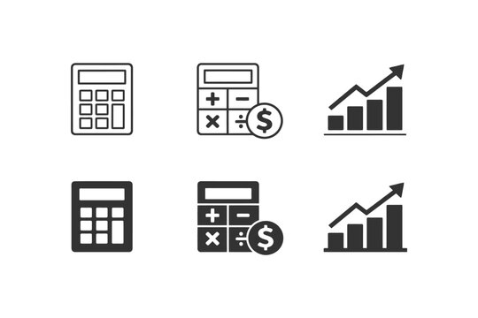 Financial calculator and growth chart icon set for business analysis.