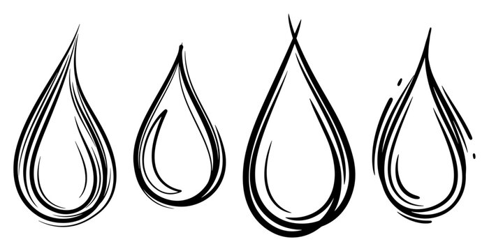 Water droplets with bold expressive outlines representing liquid in minimalist line art style