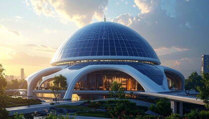 Fototapeta premium Futuristic Mosque Design with a Large Dome and Modern Architecture.