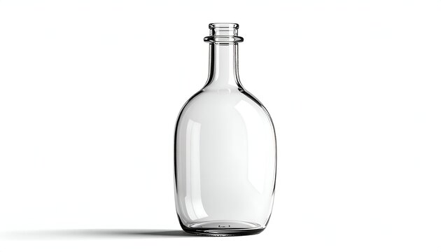 Clear glass container with a rounded body and a long, slender neck. The bottle casts a shadow on a white surface