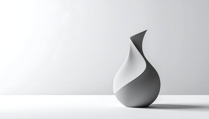 Fototapeta premium An elegant, modern vase with a flowing, abstract design. It has smooth, curved lines and a two-tone color palette, offering a minimalist aesthetic