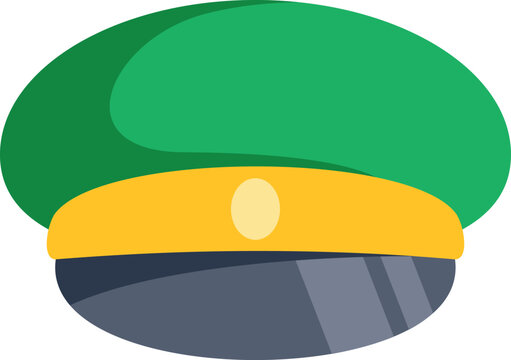 Green peaked cap with yellow stripe and visor for military or service uniform