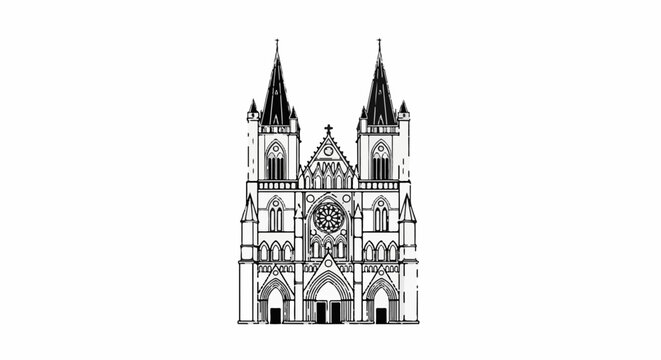 Ornate Gothic cathedral with twin spires and rose window