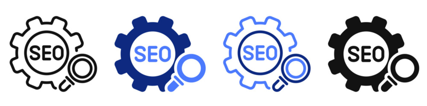 Vector icon or logo of magnifying glass and gear related to SEO and digital marketing, web page search optimization . Symbol for website or app UI, logo design, illustration