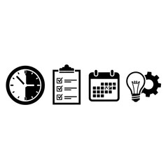 Fototapeta premium Business planning icons: clock, checklist, calendar, lightbulb, gear