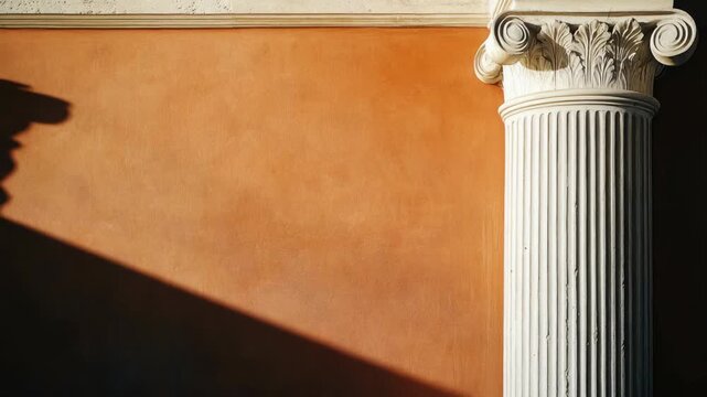Ancient Greek Column Against A Red Wall