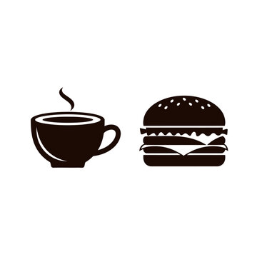 Hot Coffee Cup and Hamburger Icon Set