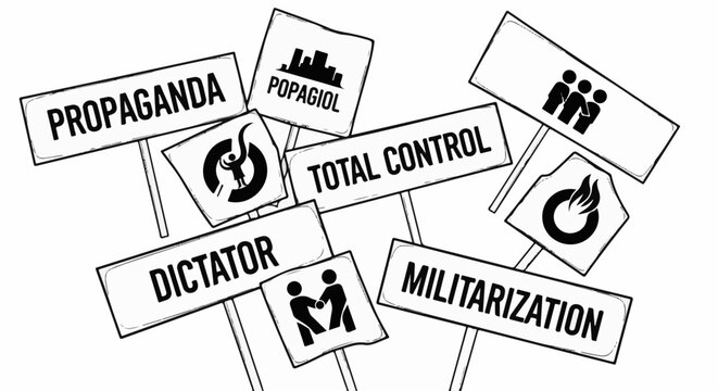 Protest signs display slogans of control and oppression