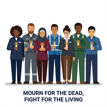 Mourn for the Dead Fight for the Living Concept with Diverse Workers Standing in Solidarity