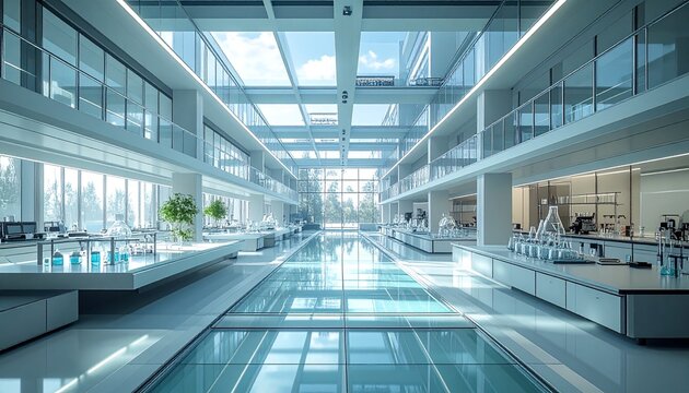 Bright and Modern Office Interior with Glass Floors.