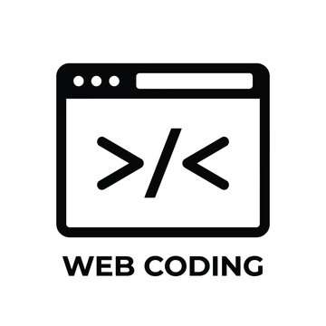 Web coding vector icon, HTML code symbol, black and white web development illustration