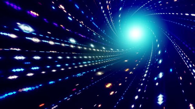 Abstract tunnel of glowing light particles and streaks