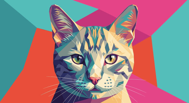 Colorful Tabby Cat Closeup Portrait.