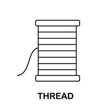 Spool of Thread Vector Icon, Black Line Style, Sewing and Embroidery Illustration