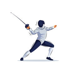 Obraz premium Fencer in action, lunging with a foil sword, dynamic sports illustration