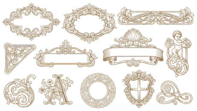 Vintage Baroque Victorian frame border, frame flower pattern vector floral engraved scroll ornament leaf retro decorative design. filigree calligraphic heraldic shield swirl