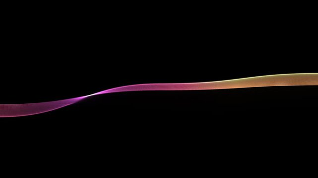 Gradient particle line wave on black screen with futuristic audio spectrum visualization, neon sound frequency lines, digital equalizer interface, holographic shimmer texture overlay, seamless loop 4k
