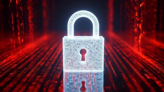 Advanced Digital padlock on binary code background for Digital Transformation and Cyber Infrastructure