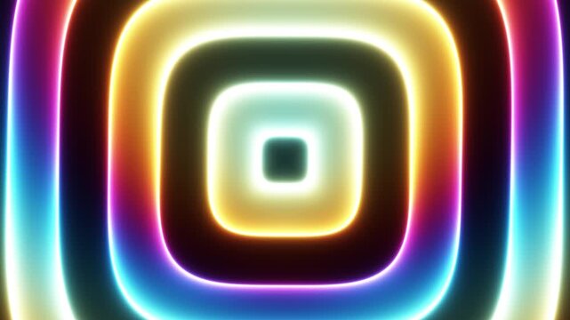 Abstract neon glowing rectangle animation in vibrant rainbow colors