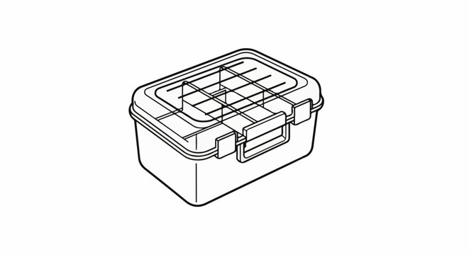 A clear plastic storage container with a hinged lid and carrying handle