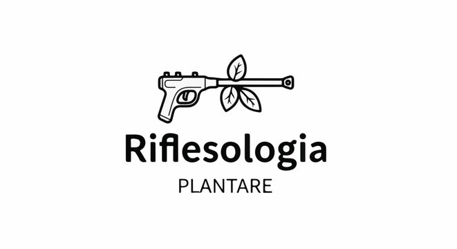 Black and white line art of a pistol with leaves growing from the barrel
