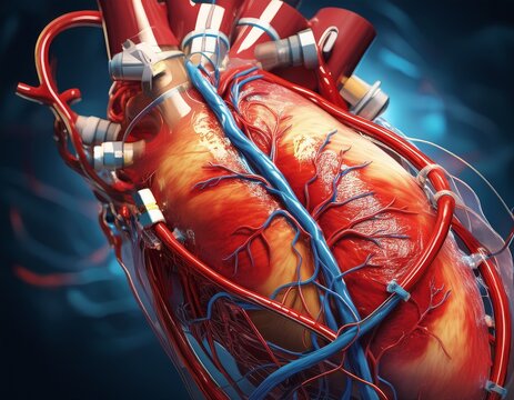 coronary artery bypass surgery in 3d render style