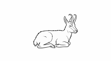 Fototapeta premium A stylized black and white line drawing of a resting wild goat with curved horns