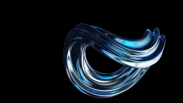 Holographic Glass Twisted Torus 3D Render,  Iridescent Transparent Knot Shape 
