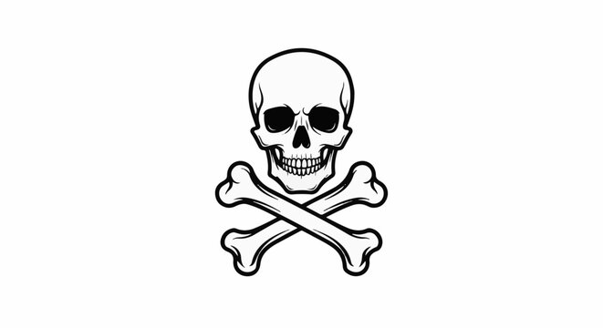 Simple graphic illustration of a skull and crossbones on a white background