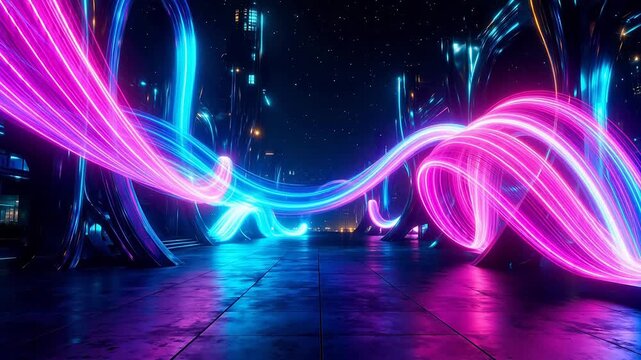 Advanced Neon light trails in futuristic space for Digital Transformation and Cyber Infrastructure