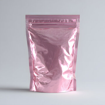 Blank pink Foil Stand-up Pouch Mockup for Food Packaging	
