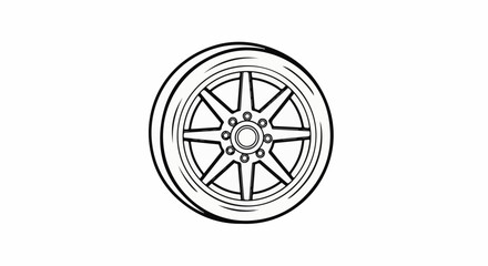 Fototapeta premium Simple black and white illustration of a car wheel with a tire